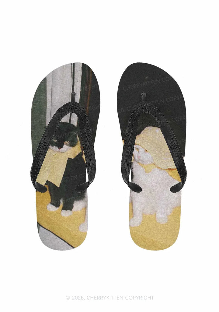 Cats Friend Y2K Print Flip Flops Cherrykitten