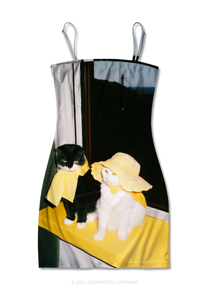 Cats Friend Y2K Print Slip Dress Cherrykitten