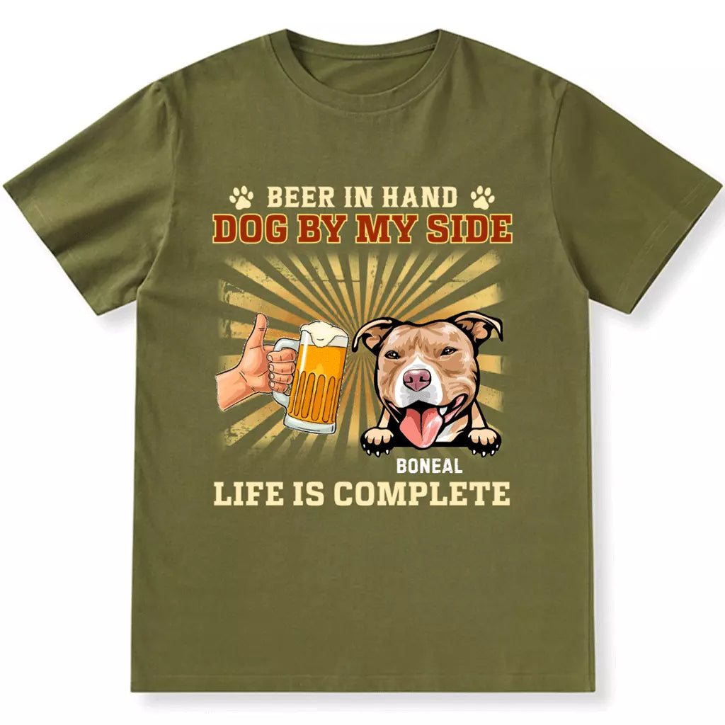 Beer In Hand, Dog By My Side - Personalized Custom Unisex T-shirt