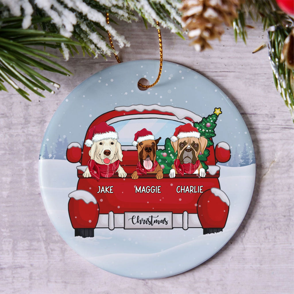 Christmas Truck And Dogs - Personalized Christmas Ornament