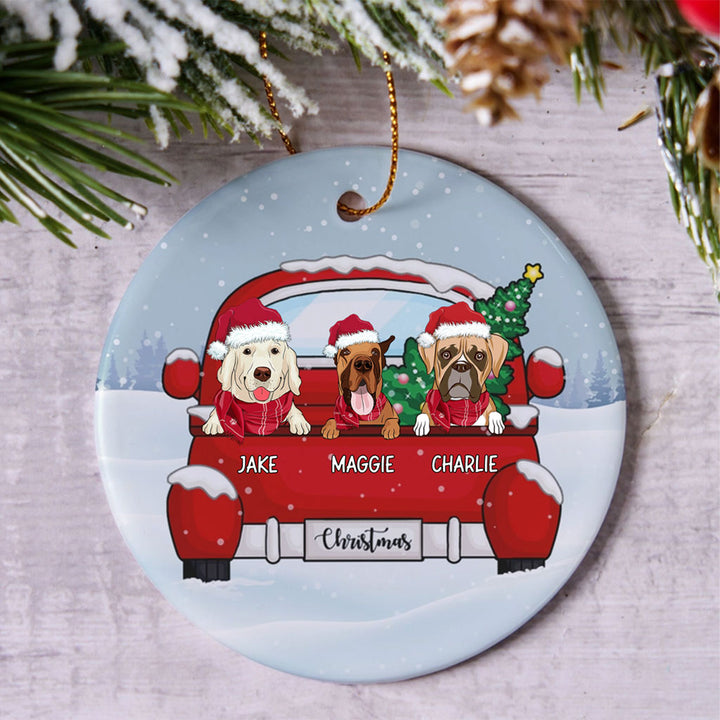 Christmas Truck And Dogs - Personalized Christmas Ornament