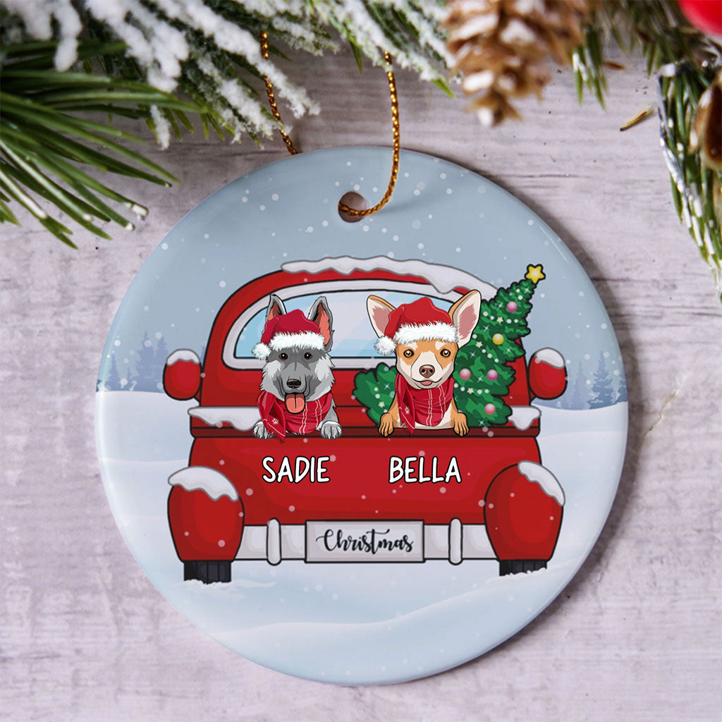Christmas Truck And Dogs - Personalized Christmas Ornament