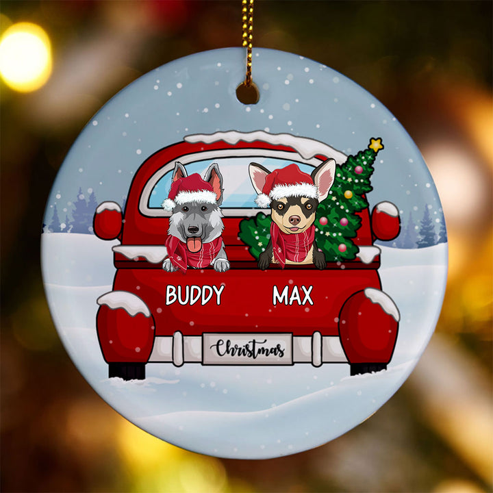 Christmas Truck And Dogs - Personalized Christmas Ornament