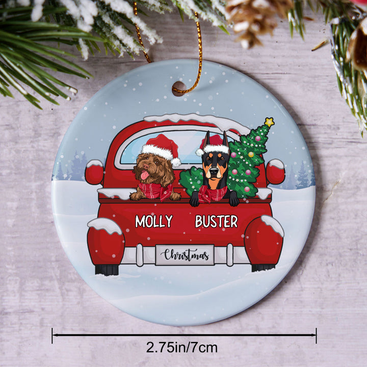 Christmas Truck And Dogs - Personalized Christmas Ornament