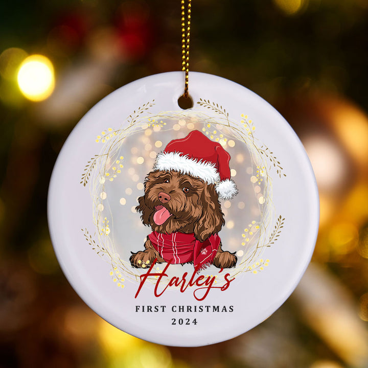 Dog And Wreath First Christmas - Personalized Christmas Ornament