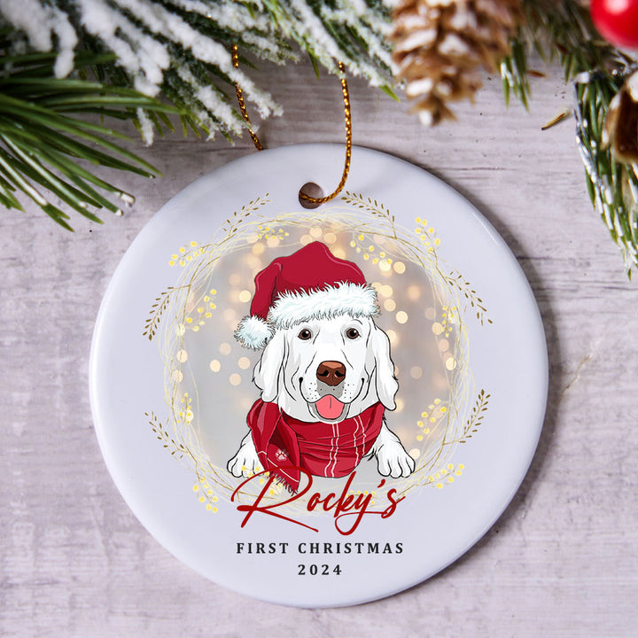 Dog And Wreath First Christmas - Personalized Christmas Ornament