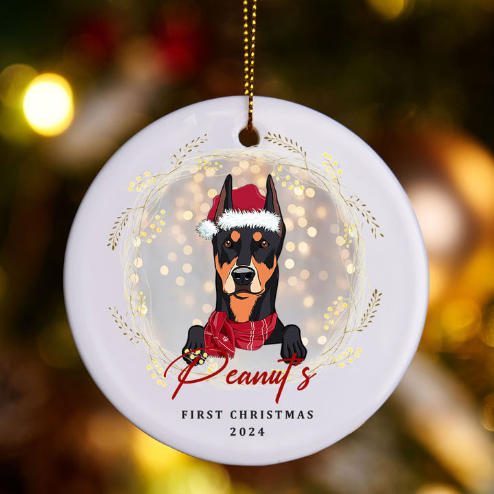 Dog And Wreath First Christmas - Personalized Christmas Ornament