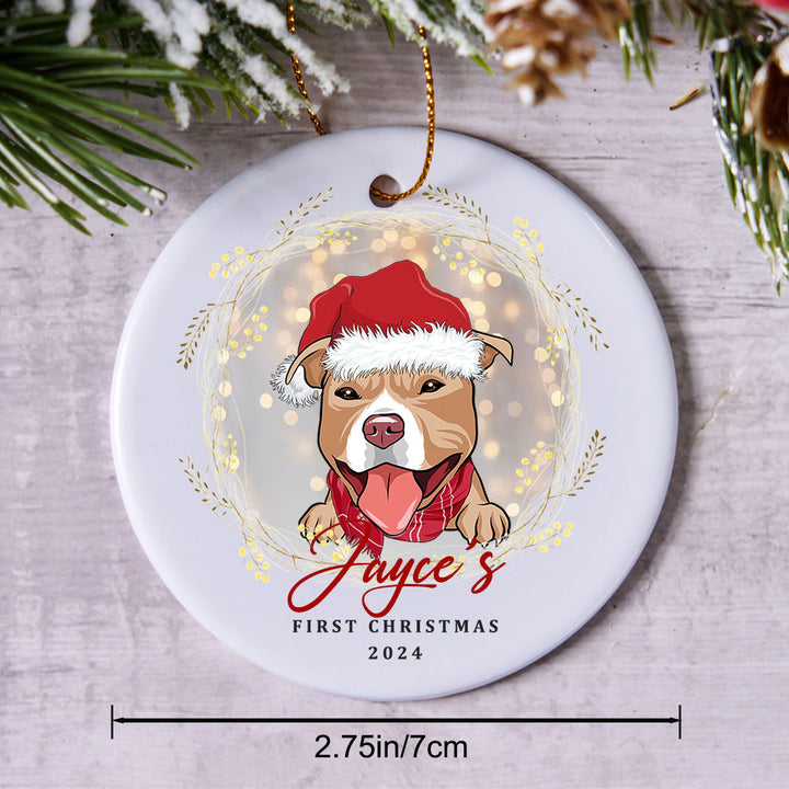 Dog And Wreath First Christmas - Personalized Christmas Ornament