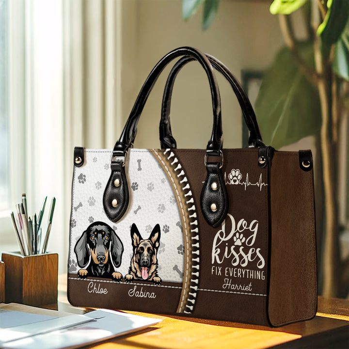 Dog Kisses Fix Everything - Personalized Custom PU Leather Handbag