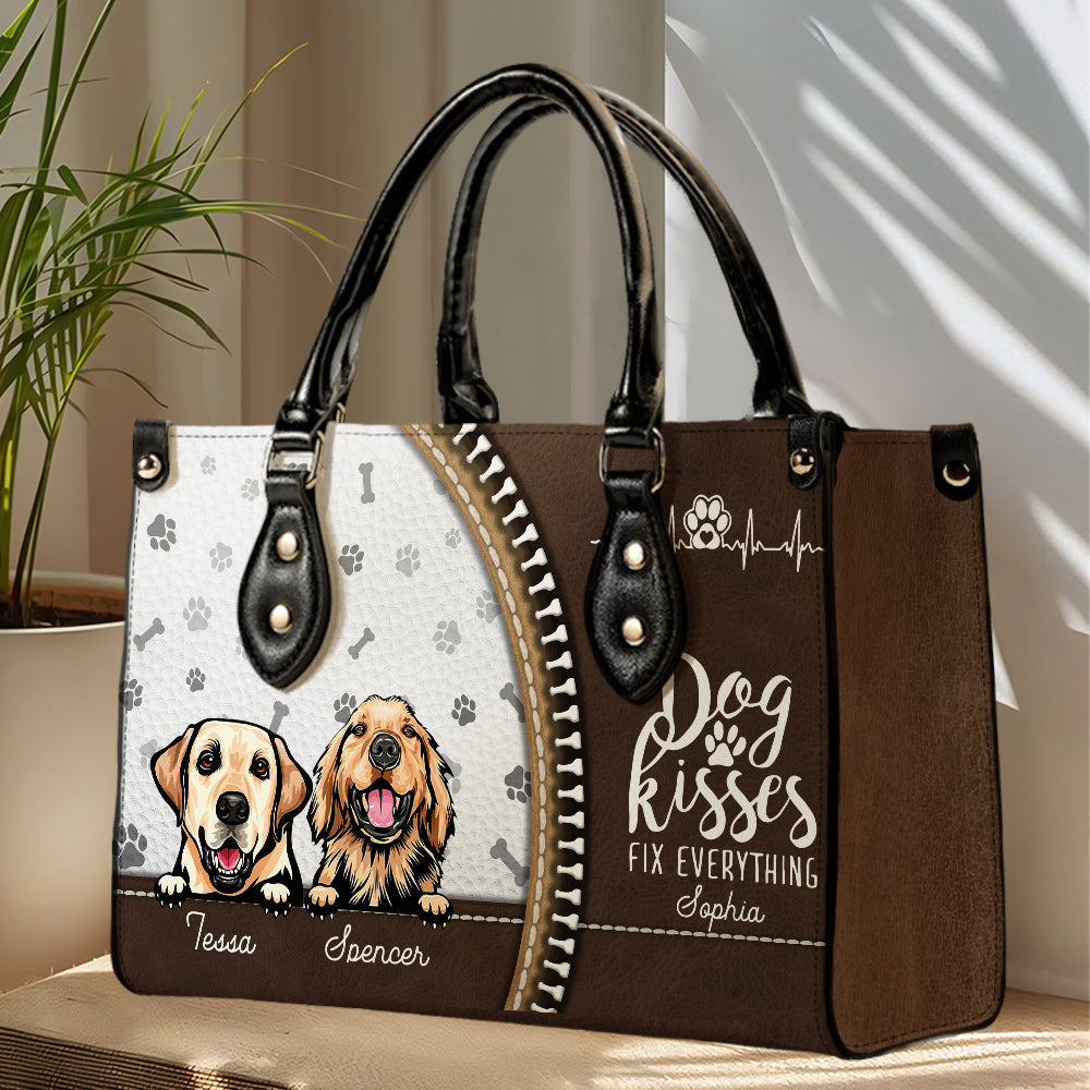 Dog Kisses Fix Everything - Personalized Custom PU Leather Handbag