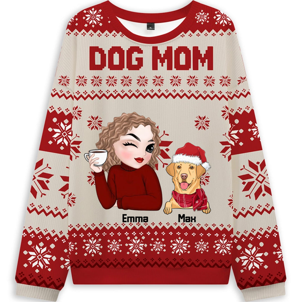Christmas Dog Mom - Personalized Custom Ugly Sweatshirt
