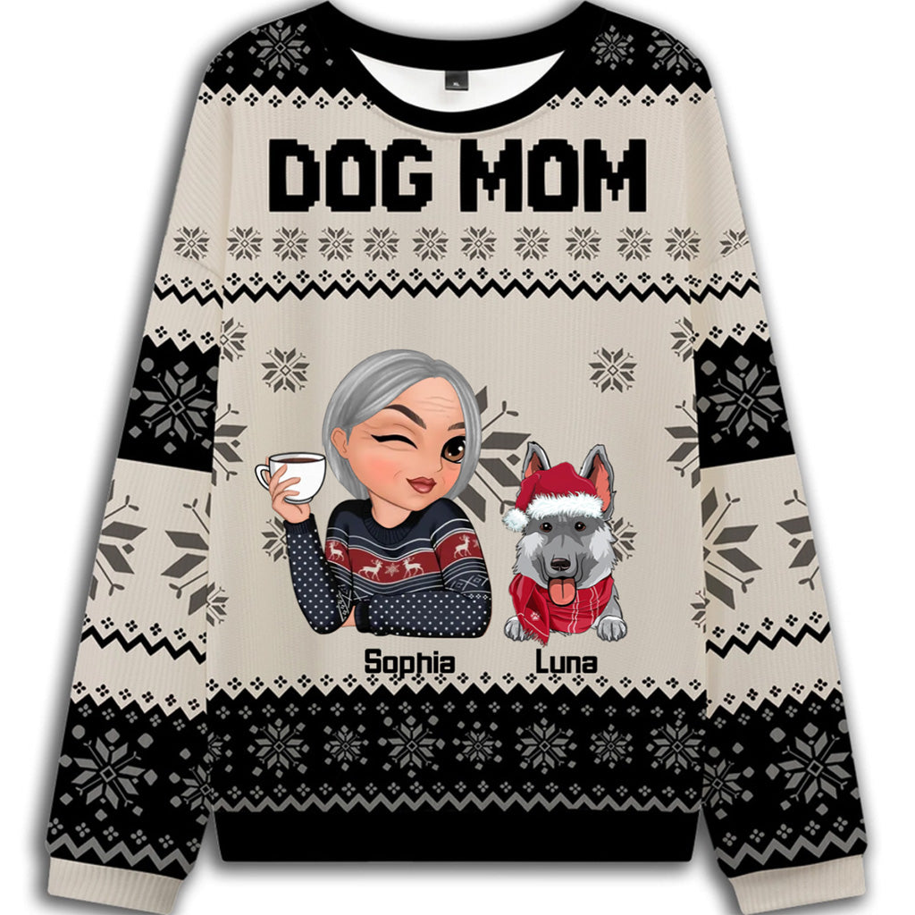 Christmas Dog Mom - Personalized Custom Ugly Sweatshirt