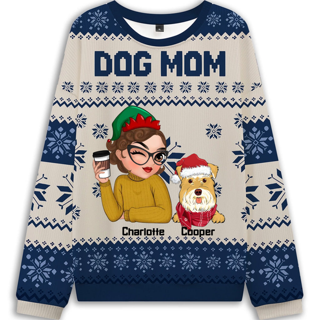 Christmas Dog Mom - Personalized Custom Ugly Sweatshirt