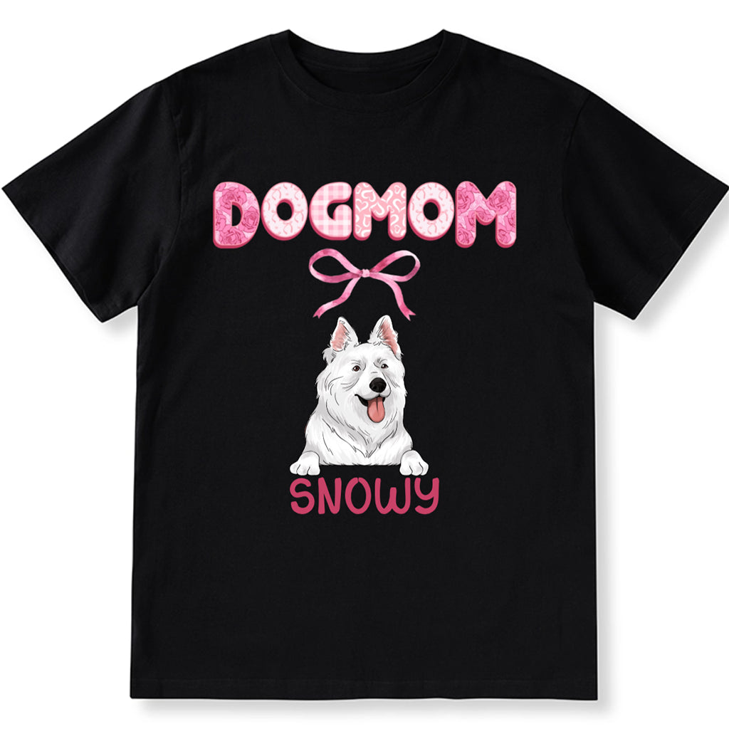 Dog Mom Coquette Pink Bow Ribbon Trendy Style - Personalized Custom Unisex T-shirt
