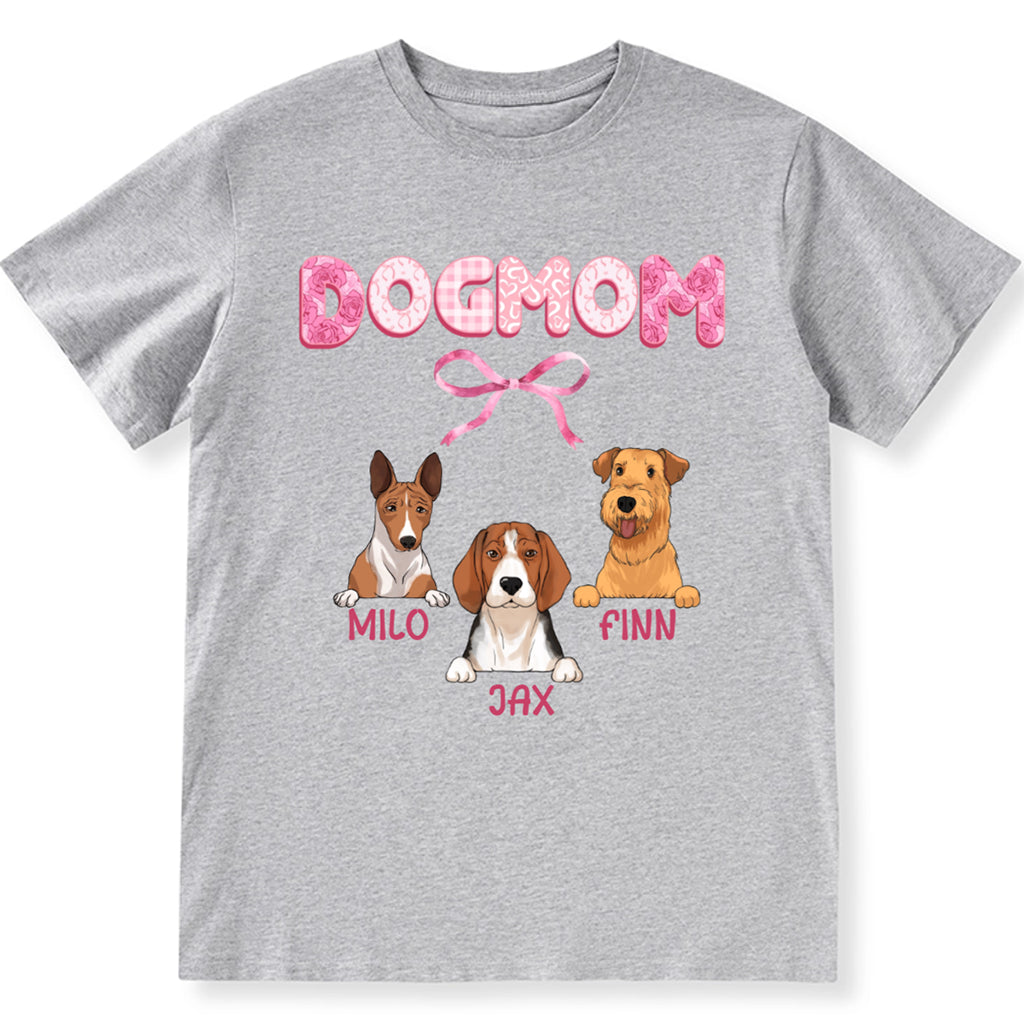 Dog Mom Coquette Pink Bow Ribbon Trendy Style - Personalized Custom Unisex T-shirt