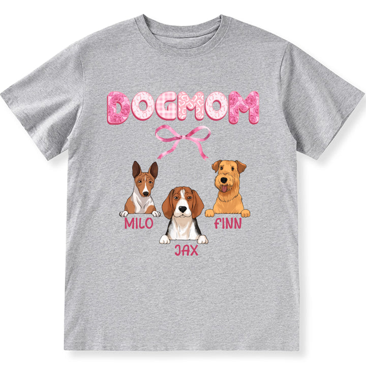 Dog Mom Coquette Pink Bow Ribbon Trendy Style - Personalized Custom Unisex T-shirt