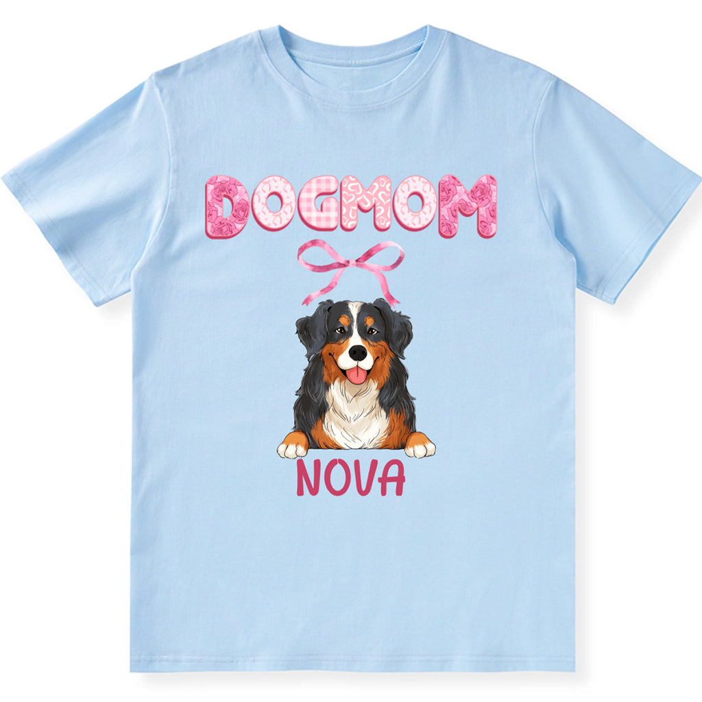 Dog Mom Coquette Pink Bow Ribbon Trendy Style - Personalized Custom Unisex T-shirt