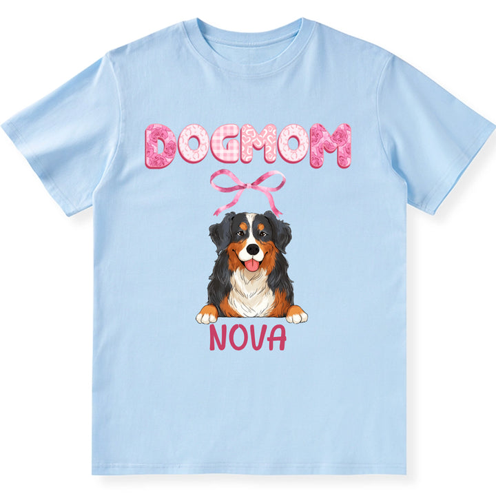 Dog Mom Coquette Pink Bow Ribbon Trendy Style - Personalized Custom Unisex T-shirt