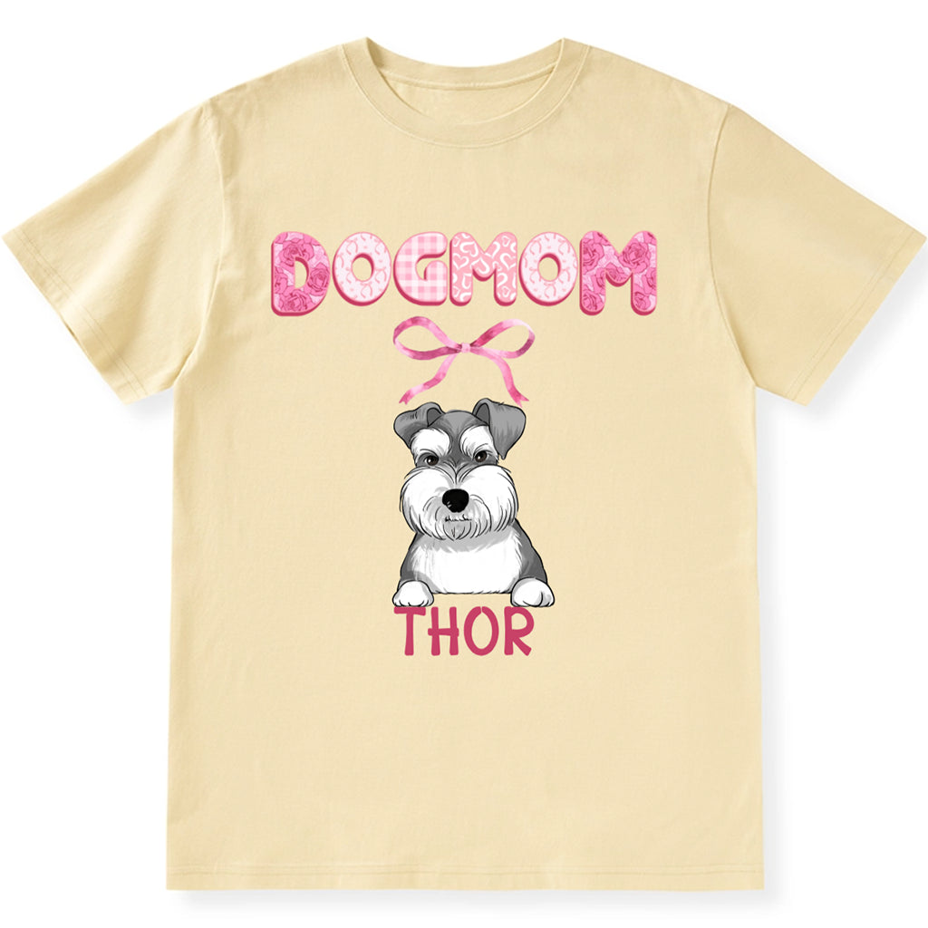 Dog Mom Coquette Pink Bow Ribbon Trendy Style - Personalized Custom Unisex T-shirt