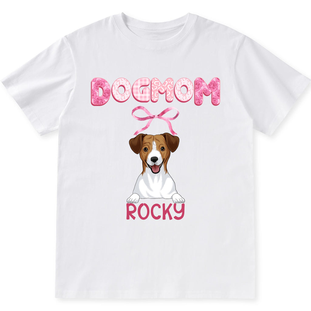 Dog Mom Coquette Pink Bow Ribbon Trendy Style - Personalized Custom Unisex T-shirt