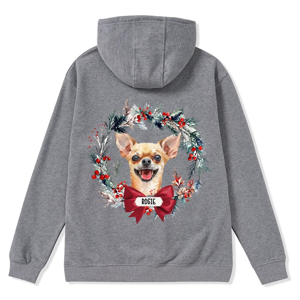 Dog and Christmas Wreath - Personalized Custom Zipper Hoodie