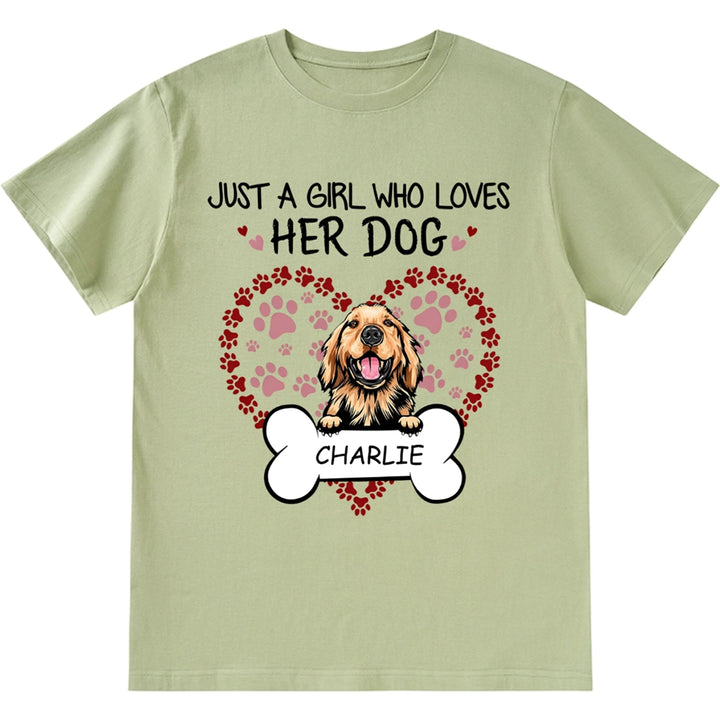 Girl Loves Dog Paws Heart - Personalized Custom Unisex T-shirt