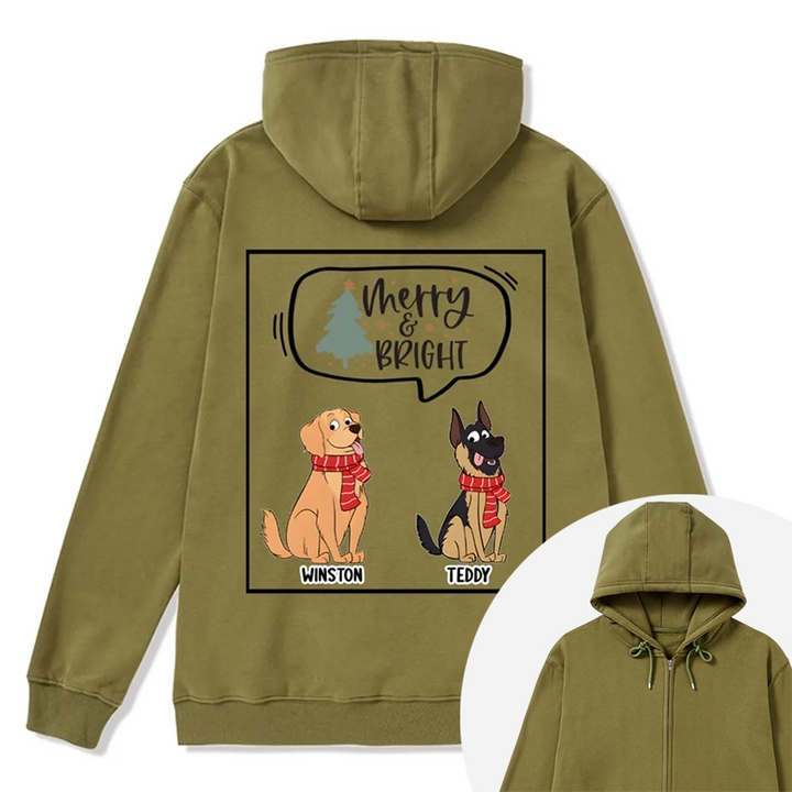 Merry And Bright - Personalized Custom Christmas Zipper Hoodie