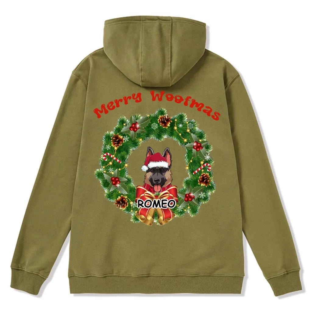 Merry Woofmas Dog Wreath - Personalized Custom Christmas Zipper Hoodie