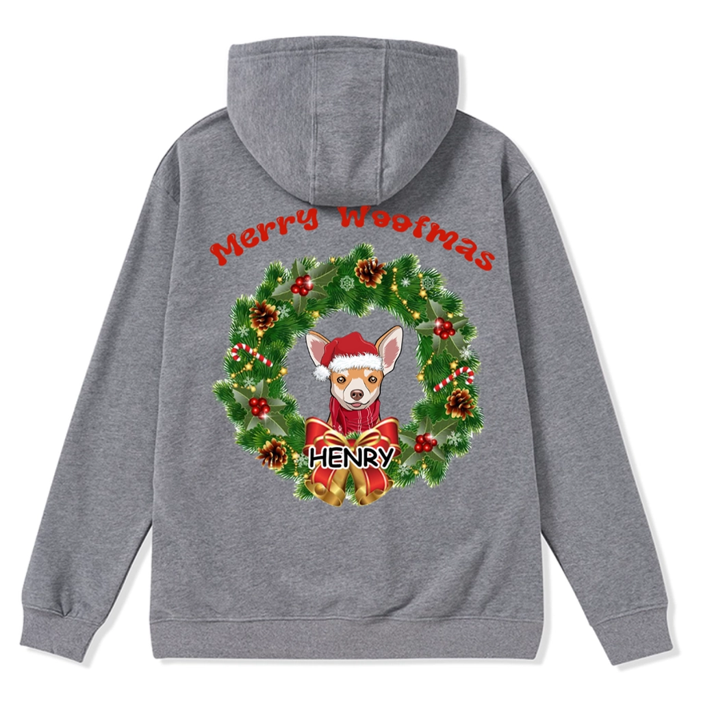Merry Woofmas Dog Wreath - Personalized Custom Christmas Zipper Hoodie