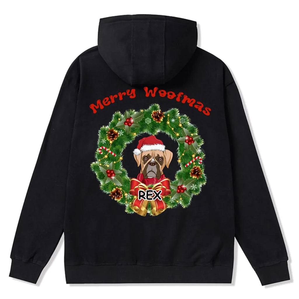 Merry Woofmas Dog Wreath - Personalized Custom Christmas Zipper Hoodie