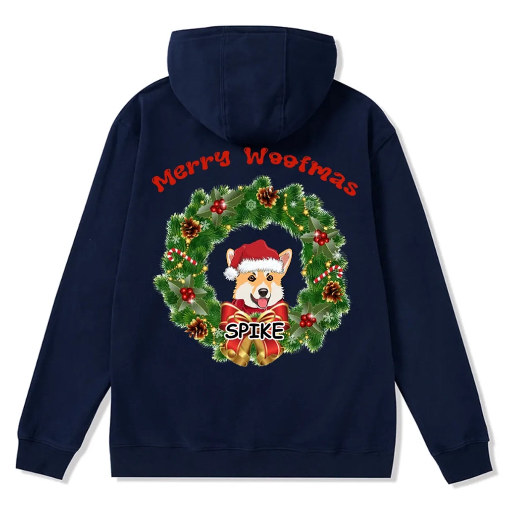 Merry Woofmas Dog Wreath - Personalized Custom Christmas Zipper Hoodie