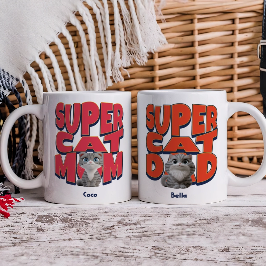Super Cat Dad And Mom - Personalized Custom Coffee Mug