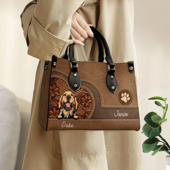Vintage Bamboo Weave Pattern and Floral Design - Personalized Custom PU Leather Handbag