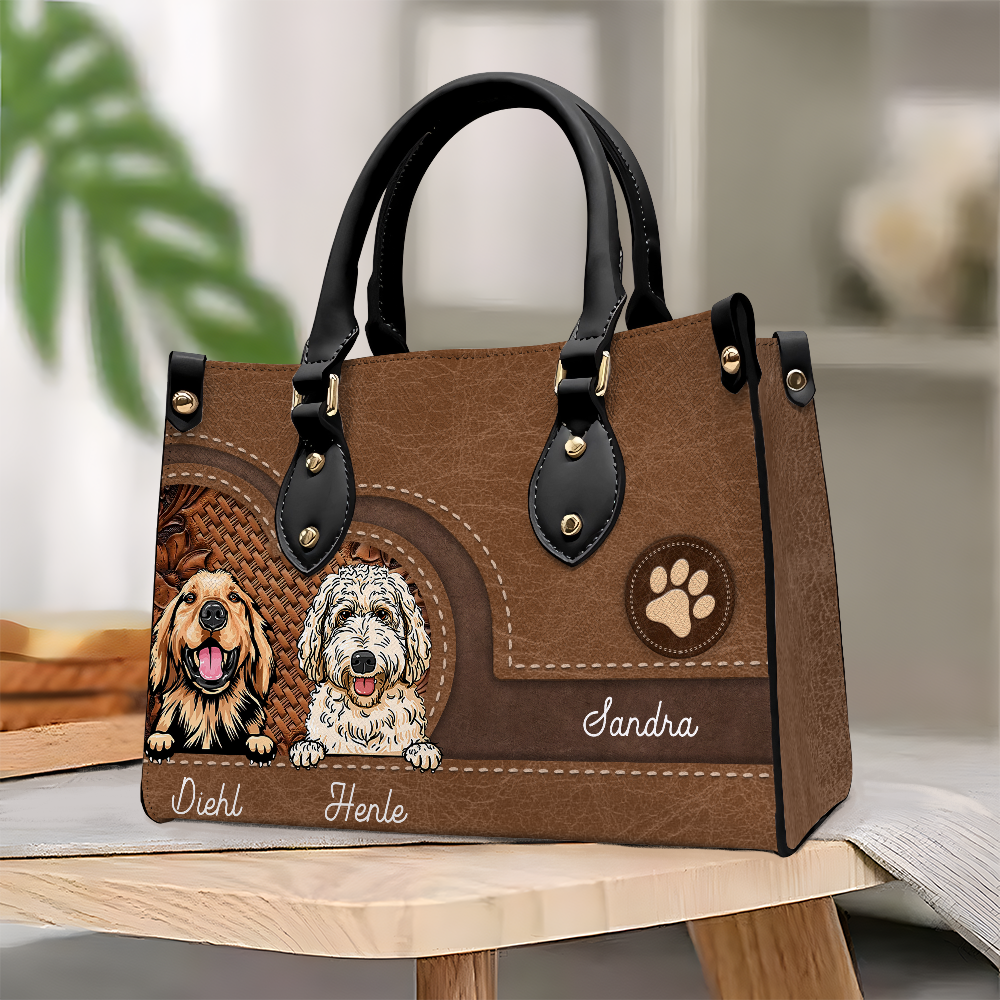 Vintage Bamboo Weave Pattern and Floral Design - Personalized Custom PU Leather Handbag