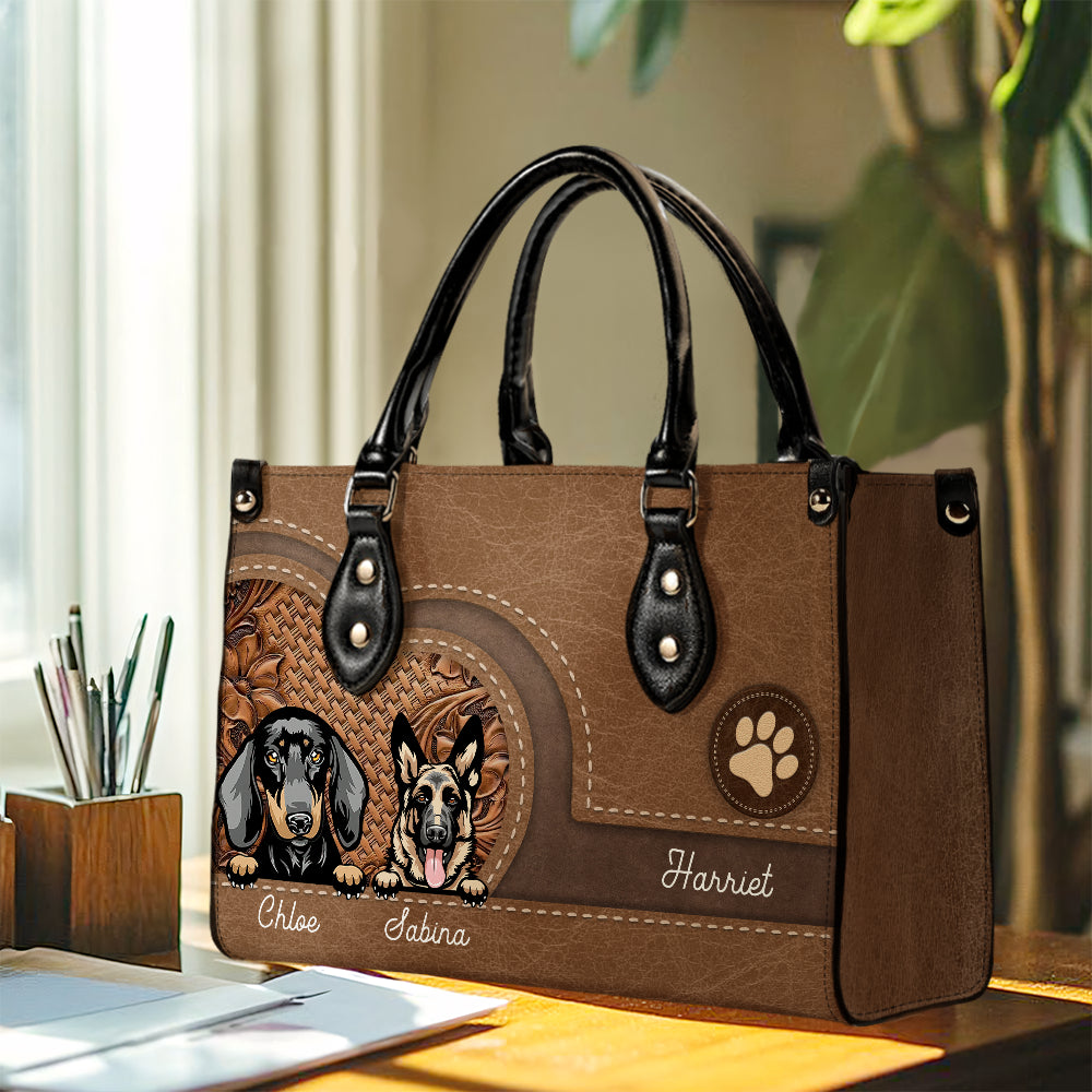 Vintage Bamboo Weave Pattern and Floral Design - Personalized Custom PU Leather Handbag