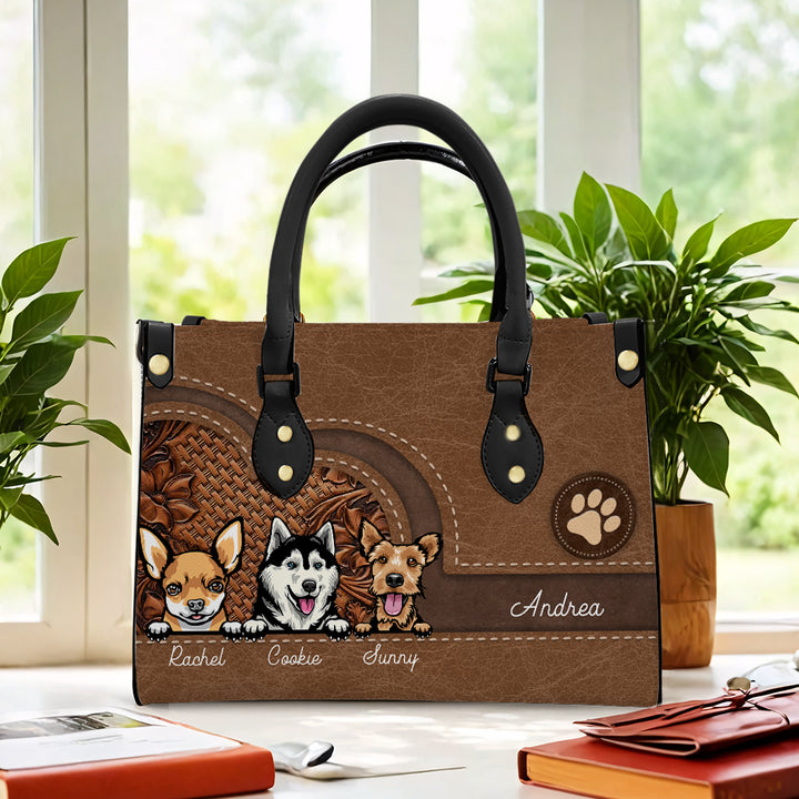 Vintage Bamboo Weave Pattern and Floral Design - Personalized Custom PU Leather Handbag