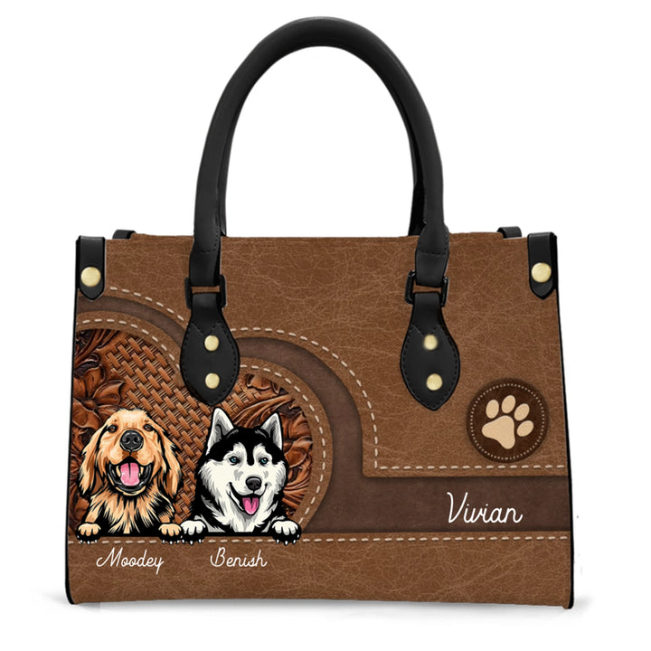 Vintage Bamboo Weave Pattern and Floral Design - Personalized Custom PU Leather Handbag