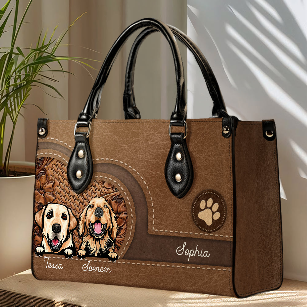 Vintage Bamboo Weave Pattern and Floral Design - Personalized Custom PU Leather Handbag