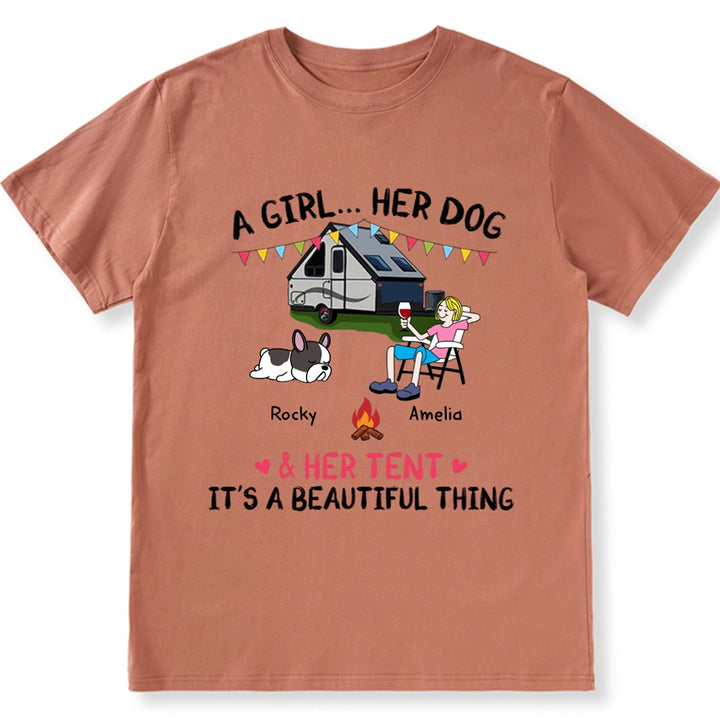 A Camping Girl And Her Dog - Personalized Custom Unisex T-shirt